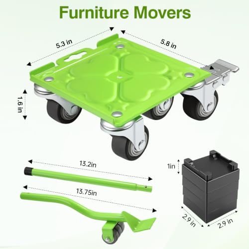 Heavy Duty Furniture Dolly Set with Silent TPR Wheels,Load 1500 LBS