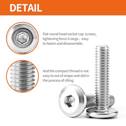 M3 x 4mm 6mm 8mm 10mm 12mm Flat Round Head Hex Socket Cap Screws Bolts, Furniture Screws, 304 Stainless Steel, Metric Fully Threaded, Allen Hex Drive, Bright Finish, Assortment Kit 250PCS - size: M3 x 4/6/8/10/12mm (250PCS)