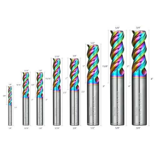 Tools (1/2" 3/8" 3/16" 1/4" 1/8" 5Pcs) Carbide End Mills Set, DLC Coating, CNC Mill Bits for Aluminum, Composite Materials,3 Flute Solid Carbide Square End Mills - size: 1/8" 1/4" 5/16" 3/8" 1/2"