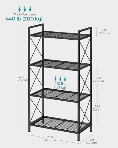 SONGMICS 4-Tier Steel Storage Rack, Shelving Unit with X Side Frames - color: Black, size: 4 Tiers (23.6"W)
