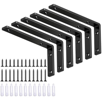 LSK 6PCS Shelf Bracket, L 6"×H 3", 5mm Thick Heavy Duty L Bracket, Black - color: Black, size: 6x3 inch (heavy duty)