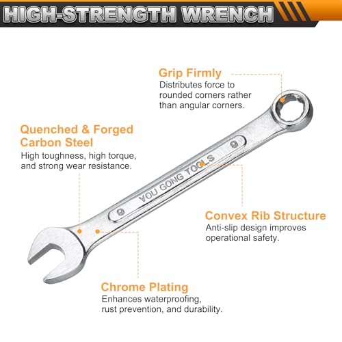 HARFINGTON Metric Combination Wrench, 9mm Open End & 15-Degree Offset - size: 9mm