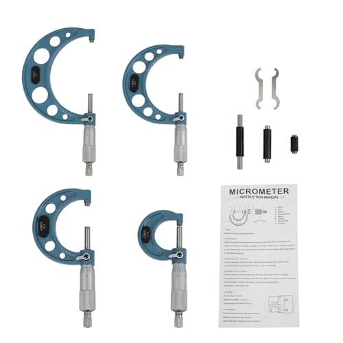0-4In Outside Micrometer & Accessories, Professional 0.0001 Precision Machinist Tool W/Carbide Tips for Industrial Measuring Tools (4-Pack)
