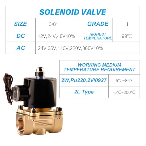 Electric Solenoid Valve 3/8" 24V DC Brass Normally Closed - Compatible with Water, Air, Diesel, Gas - Replaceable VITON Seal - Compact Direct Acting - color: 24VDC, size: 3/8"NPT