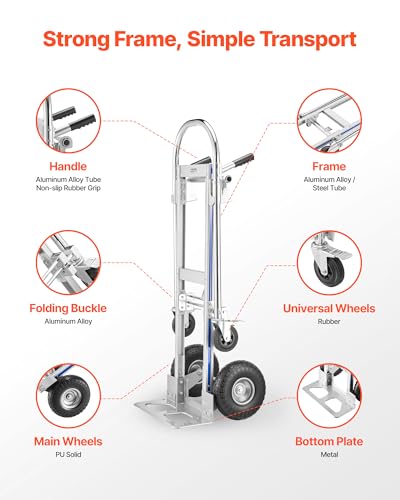VEVOR 2 in 1 Hand Truck, 1000 lbs Load Capacity for 4-Wheel Mode, Convertible Hand Truck Dolly with Non-Slip Handle & Wheels, Portable Trolley Dolly for Moving Home, Office, Warehouse, Supermarket - size: 1000 lbs