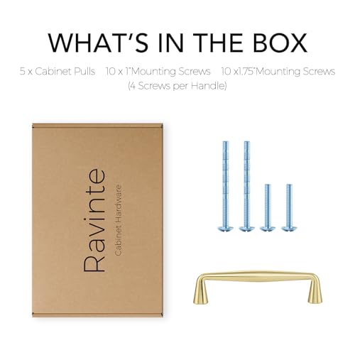 Ravinte Brushed Gold Cabinet Handles Solid Handles,3-3/4 Inch,5 Pack - color: Brushed Gold, size: 3-3/4 Inches Hole Center