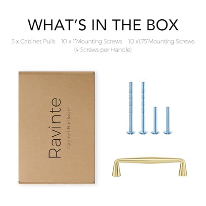 Ravinte Brushed Gold Cabinet Handles Solid Handles,3-3/4 Inch,5 Pack - color: Brushed Gold, size: 3-3/4 Inches Hole Center