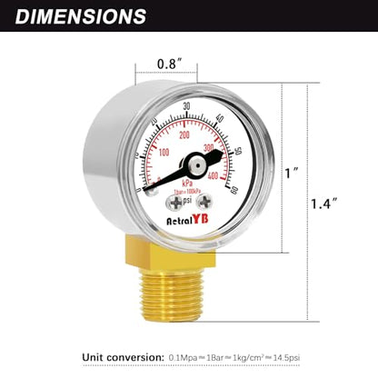 1-Inch Mini Pressure Gauge, 0-60 PSI / 0-400 kPa, Dual-Scale Dial, 1/8” NPT Bottom Mount, Stainless Steel Gauge for Coffee Machines, Motorboats, Water Pumps, and Pneumatic Tools - size: 0-60 PSI, style: Lower Monut