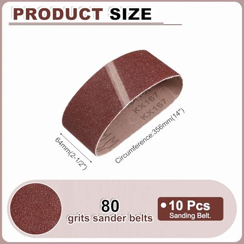 HARFINGTON 2-1/2 x 14 Inch Sanding Belts, 10 Pcs 80 Grits Aluminum Oxide Abrasive Belt Sander File Belt for Woodworking, Metal Polishing, Knife Sharpener - size: 2-1/2 x 14 Inch(80 Grit)