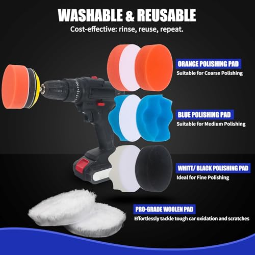 133 PCS Sanding Disc Drill Polishing Kit Sanding Attachment, 3 Inch Wet Dry Headlight Restoration Kit, Hook and Loop Sandpaper Buffing Pads with Rotary Tools for Car Wood Metal Glass Resin Epoxy