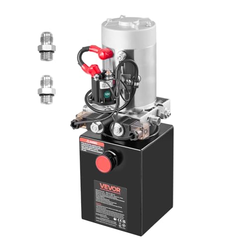 VEVOR 4 Quart Hydraulic Power Unit, Double Acting Dump Trailer Pump, 3200 PSI Max Relief Pressure & 0.91 GPM Flow Rate, DC 12V Hydraulic Pump with Metal Reservoir for Dump Trailer Car Lifting, Black - size: 4 Quart, style: Double Acting