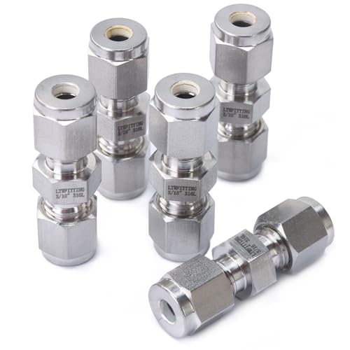 LTWFITTING 3/16-Inch OD Compression Union,Stainless Steel 316 Fittings (Pack of 5)