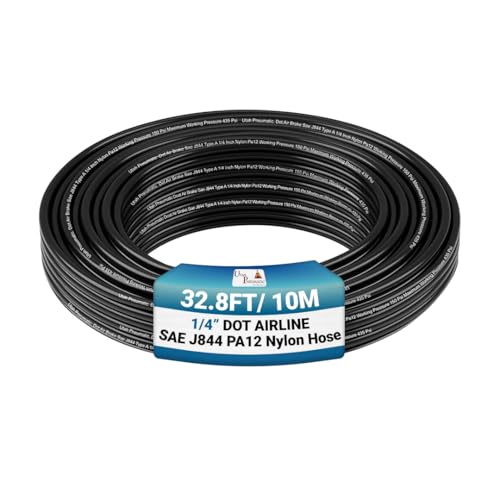 Utah Pneumatic 1/4" DOT Air Line SAE J844 PA12 Nylon Tubing, 32.8ft (Black) - color: Black, size: 1/4" x 32.8 Feet