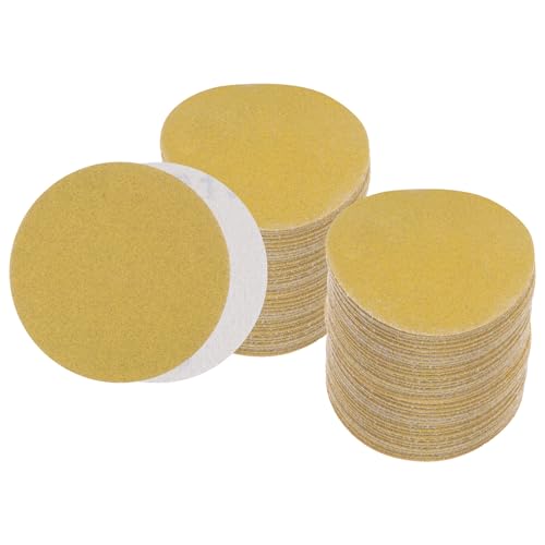 100pcs No Hole Sanding Discs- [ 3 Inch 150 Grit ] Round Hook and Loop Grip Sanding Pads Sheet Sandpaper for Automotive Woodworking Metal Polishing Use| Gold, Aluminum Oxide - size: 150 grit