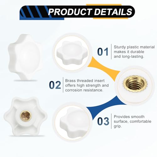HARFINGTON Star Knob M6 Female Thread 32mm Head Brass Insert White 3pcs - color: White, size: M6 x 32mm
