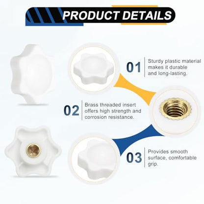 HARFINGTON Star Knob M6 Female Thread 32mm Head Brass Insert White 3pcs - color: White, size: M6 x 32mm