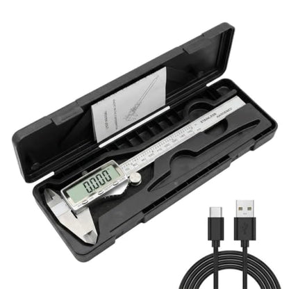 Digital Caliper Measuring Tool, 6 Inch Stainless Steel Vernier Micrometer with Large LCD Screen, USB-C Rechargeable, Inch/MM/Fraction (6 Inch)