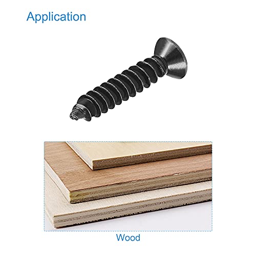 uxcell M3 x 16mm Wood Screws Phillips Flat Head Carbon Steel Self Tapping Screws Black 200pcs - size: M3 x 16mm