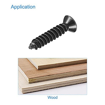 uxcell M3 x 16mm Wood Screws Phillips Flat Head Carbon Steel Self Tapping Screws Black 200pcs - size: M3 x 16mm