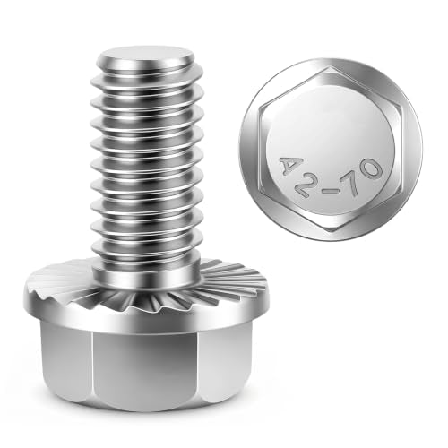 Mellewell 1/4-20 x 1/2" Flanged Hex Head Bolts Flange Hexagon Screws, Stainless Steel A2, DIN 6921, 25 PCS - color: Silver, size: 1/4-20 x 1/2"