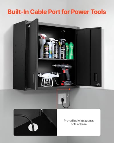 VEVOR Metal Wall Cabinet, 30W x 12.2D x 30H Inch, Steel Floating Hanging Storage Cabinet with Locking Doors and Adjustable Shelf for Garage, Basement, Kitchen, Warehouse Assembly Required, Black - size: Foldable 30" Without Open Grid