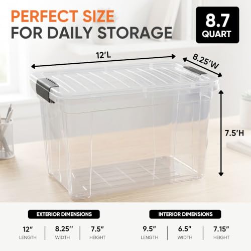Superio 8.7 Quart Clear Plastic Storage Boxes with Lids, Stackable Organizer Containers, BPA-Free Storage Bins for Home, Office, School & Dorm, 1 Pack - size: 12" x 8.25" x 7.5"