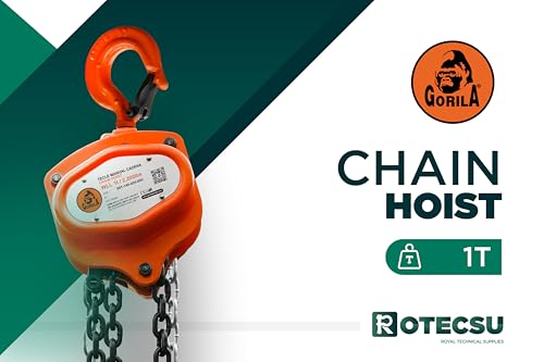 GORILA Hand Chain Hoist with 2 Heavy Duty Hooks and Forged Locks | 2200LBS - 10FT (1 Ton - 3 Meters) | Safety Factor 4:1 | Since 1989 - size: 2200lbs - 10ft / 1t - 3m