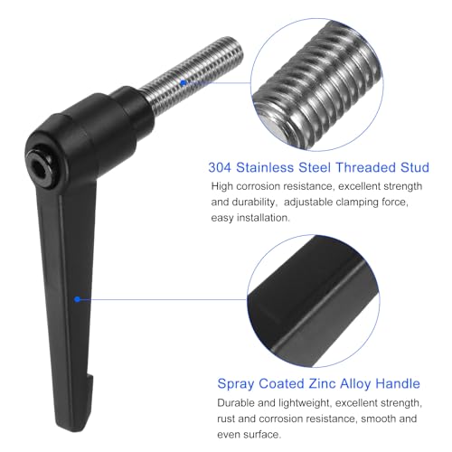 uxcell 2pcs Clamping Lever Handles, M10 x 35mm 304 Stainless Steel Threaded Male Stud, Adjustable Handles Locking Quick Release Ratchet Push Button Bolt Knobs, Black - size: M10 x 35mm