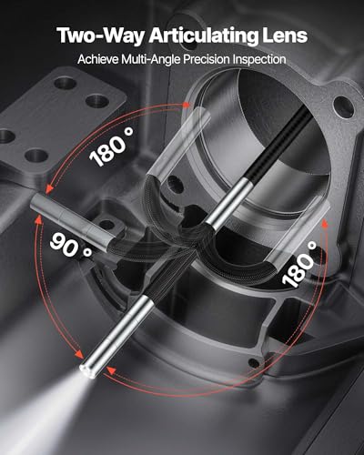 VEVOR Articulating Borescope with 0.15" Ultra Slim Lens, Two-Way Articulated Endoscope with Light, 5" HD IPS Screen, 8X Zoom, 5000mAh Inspection Camera for Auto, Tight Mechanical Spaces - size: 0.15-inch Probe
