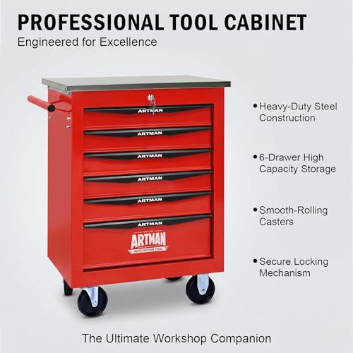 Rolling Tool Chest,Stainless Steel Worktop,Red,6‑Drawer - color: Red, size: 6-Drawers