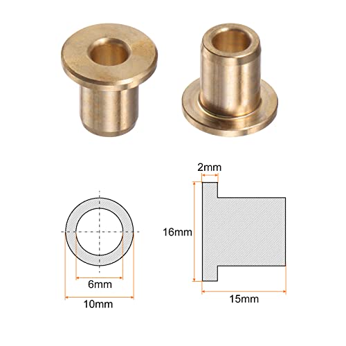 HARFINGTON 2pcs Flange Bearing Sleeve 6mm Bore 10mm OD 15mm Length 2mm Flange Thickness Bronze Bushing Self-Lubricating Bushings Sleeve for Industrial Equipment - size: 6mmx10mmx15mm