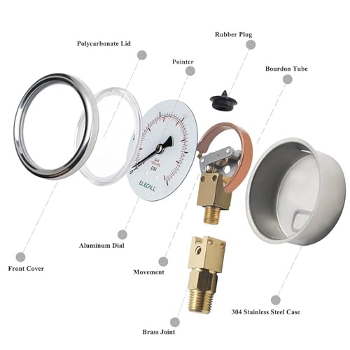 160psi Silicone Oil Pressure Gauge for Water Oil Air Pressure Test in Water Pump, Tire, Large Air Compressor, Well Pump, RV Regulator, 2-1/2" Stainless Steel Case, Lower Mount 1/4" NPT - size: 0-160 Psi, style: Lower Mount