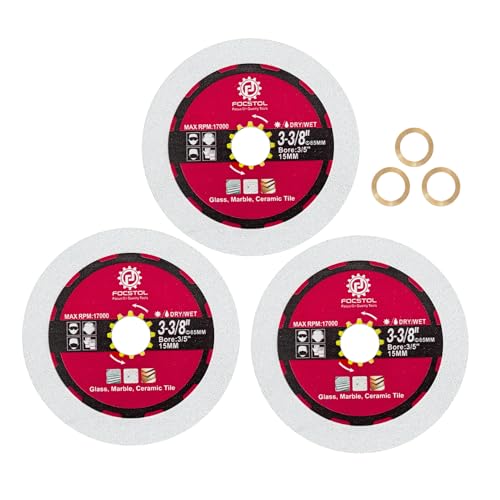 FOCSTOL Diamond Glass Cutting Disc - 3pcs 3-3/8 Inch(85mm) Diamond Saw Blade for Glass Jade Crystal Wine Bottle for Angle Grinder - size: 3-3/8''(85mm)