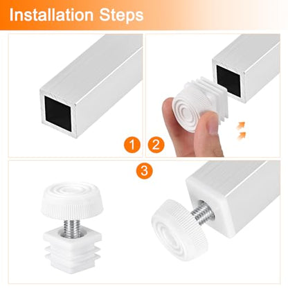 uxcell Furniture Leveling Feet, 16 Sets 20 x 20mm - Square Insert Furniture Adjustable Leveler, M8 Thread Nut Pipe Plug Blanking End Caps Insert (White) - size: 20 x 20mm