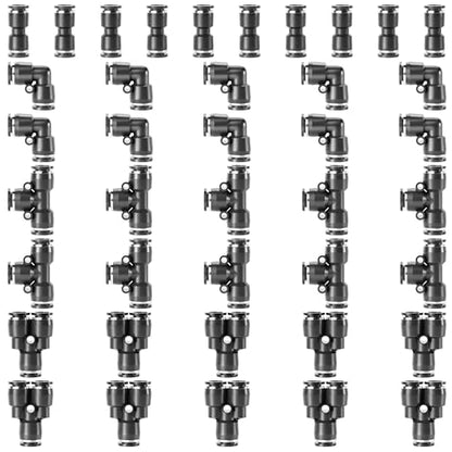 TAILONZ 1/4" Push to Connect Fitting Splitters+Elbows+Tees+Straight 40Pcs - color: Black, size: 1/4"OD/40PCS