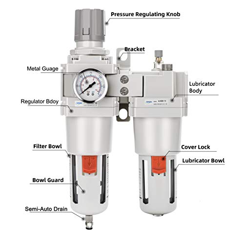 NANPU 1" NPT Air Filter Regulator Lubricator Combo, Water Separator - size: 1" NPT, style: Semi-Auto Drain