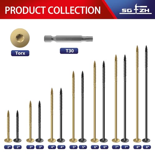 #14 x 2 Inch Outdoor Structural Wood Deck Screws (94Pcs/2lb), Carbon Steel, Tan, Flat Head, Rust Resistant Epoxy Coated, T30 Star Bit - color: Tan, size: #14 x 2"