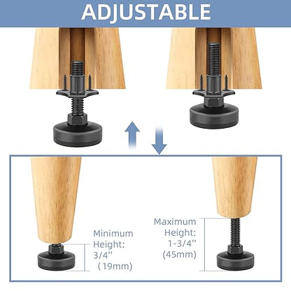 3/8''-16 Thread Adjustable Leveling Feet Furniture Levelers, Heavy Duty Leg Levelers Furniture Legs for Table/Cabinet/Chair/Sofa/Workbench-Large Base Supports 1980LBs, 6 Pack - color: 6 Pack