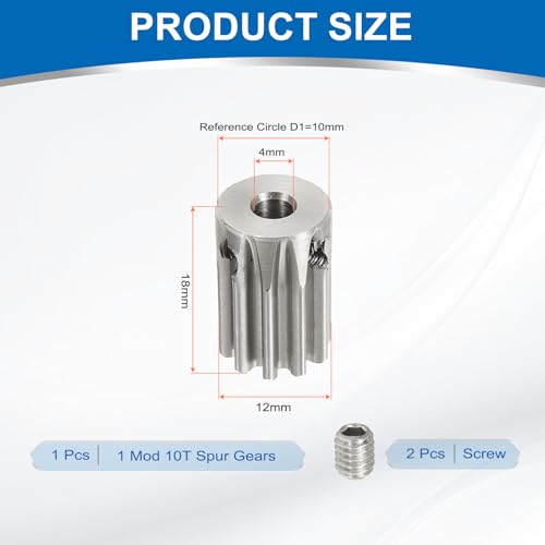 uxcell 1 Mod 10T Spur Gear 4mm Bore, 304 Stainless Steel Pinion Gear - size: 1 Mod 10T, 4mm