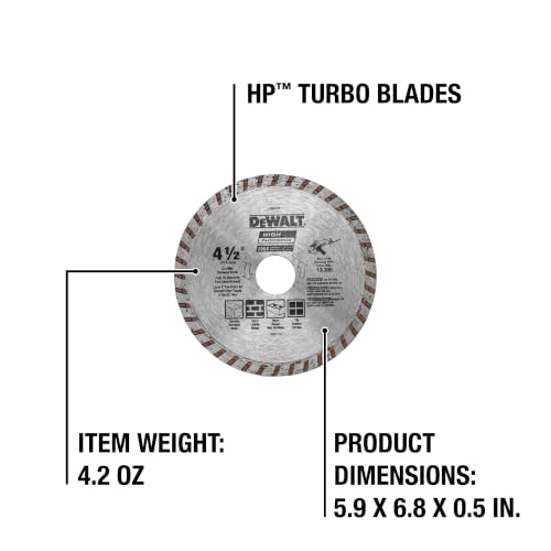 DEWALT Diamond Blade for Masonry, Dry Cutting, Continuous Rim, 7/8-Inch Arbor, 4-1/2-Inch (DW4725) - size: 1 Count (Pack of 1)