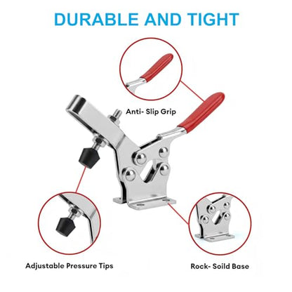 4Pcs Toggle Clamp, 496Lbs Holding Capacity Hold Down Clamp,225D Quick Release Horizontal Clamps Stainless Steel w/Rubber Pressure Tip for Woodworking Jigs and Fixtures, Welding, Drill Press - style: 225D