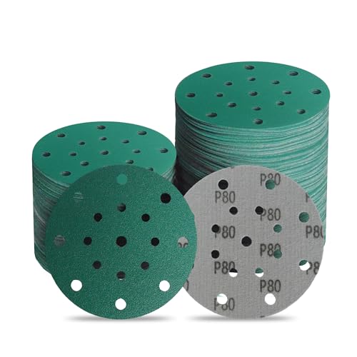 6 Inch 17 Hole 80 Grit Zirconia Alumina Hook & Loop Sanding Discs, Heavy-Duty Polyester Film Backing, Wet/Dry Anti-Clog for Random Orbital Sanders - Wood, Automotive, Metal - 50 Pack - color: 80 Grit, size: 6 Inch 17 Hole