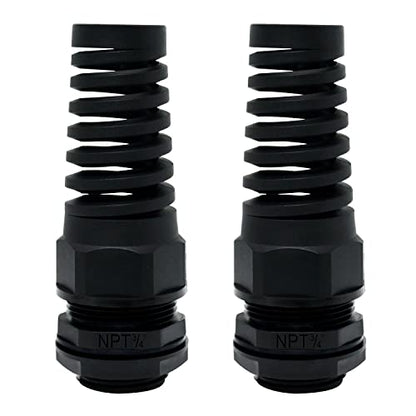 LeMotech 2Pcs NPT 3/4" IP68 Waterproof Cable Gland Flex Spiral Strain Relief Black Nylon Joint with Gaskets for 13-18mm Wire Thread - color: Black, size: NPT 3/4" (2-Pack)