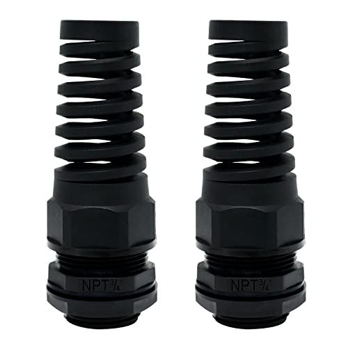 LeMotech 2Pcs NPT 3/4" IP68 Waterproof Cable Gland Flex Spiral Strain Relief Black Nylon Joint with Gaskets for 13-18mm Wire Thread - color: Black, size: NPT 3/4" (2-Pack)