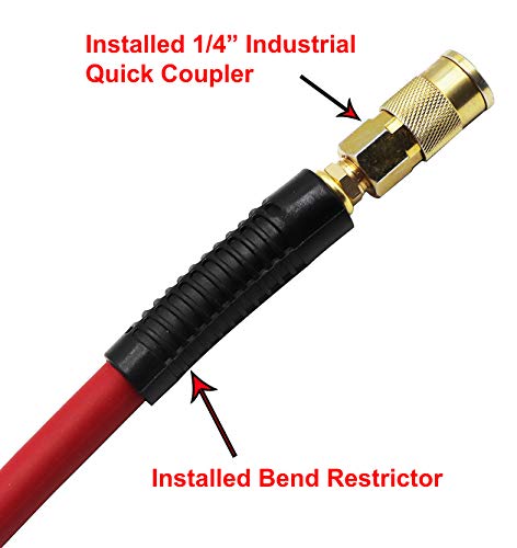 YOTOO Hybrid Lead-in Air Hose 3/8-Inch by 3-Feet 300 PSI Heavy Duty, Lightweight, Kink Resistant, All-Weather Flexibility with Bend Restrictors, 1/4" Industrial Quick Coupler and Plug, Red (Pack of 2) - size: 10 Feet (Pack of 2)