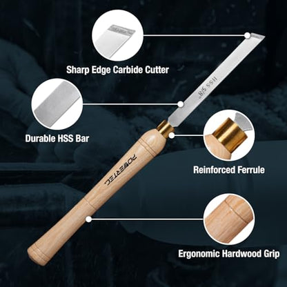 POWERTEC 8 Pcs Wood Lathe Chisel Set, HSS Steel Blades Wood Lathe Tools | Spindle Gouge, 2 Pcs Roughing Gouge, Spear Scraper, Round Nose Scraper, Parting Tool, 2 Pcs Skew Chisel (71824) - style: 8pcs set