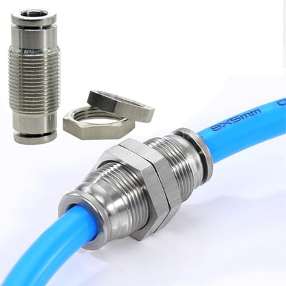 2Pcs Bulkhead Union 3/8" x 3/8" Tube OD Push to Connect Tube Fitting - size: 3/8" OD