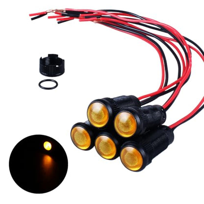 5pcs 10mm LED Indicator Light Plastic Black Signal Dot Lamp 110-220VAC 2/5" Mounting Hole Size with 15cm/5.9in. Wire (Yellow LED) - color: Yellow, size: 10mm 110-220V
