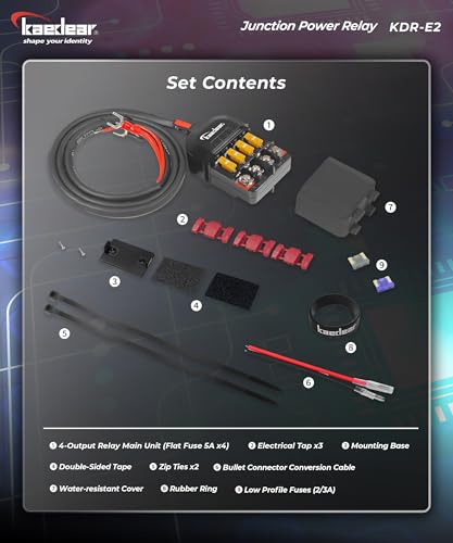 KAEDEAR DC12V 20A Waterproof 4-Way Motorcycle Power Relay Kit, KDR-E2