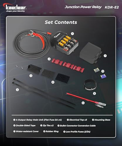 KAEDEAR DC12V 20A Waterproof 4-Way Motorcycle Power Relay Kit, KDR-E2